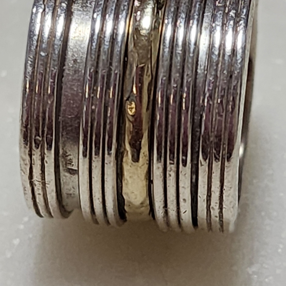 Wide Sterling silver 14K gold spinner ring size 8 - Picture 8 of 10